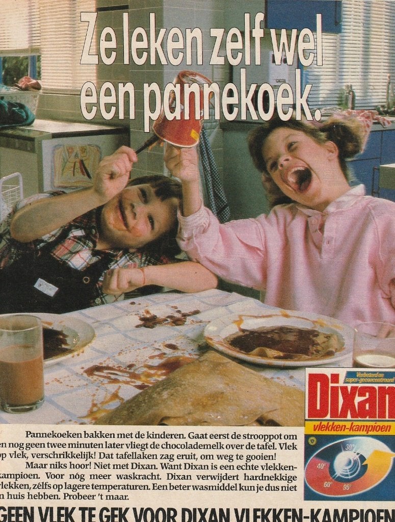 Retro reclame 1986 Dixan wasmiddel jongetje meisje stroop, Verzenden, Overige typen