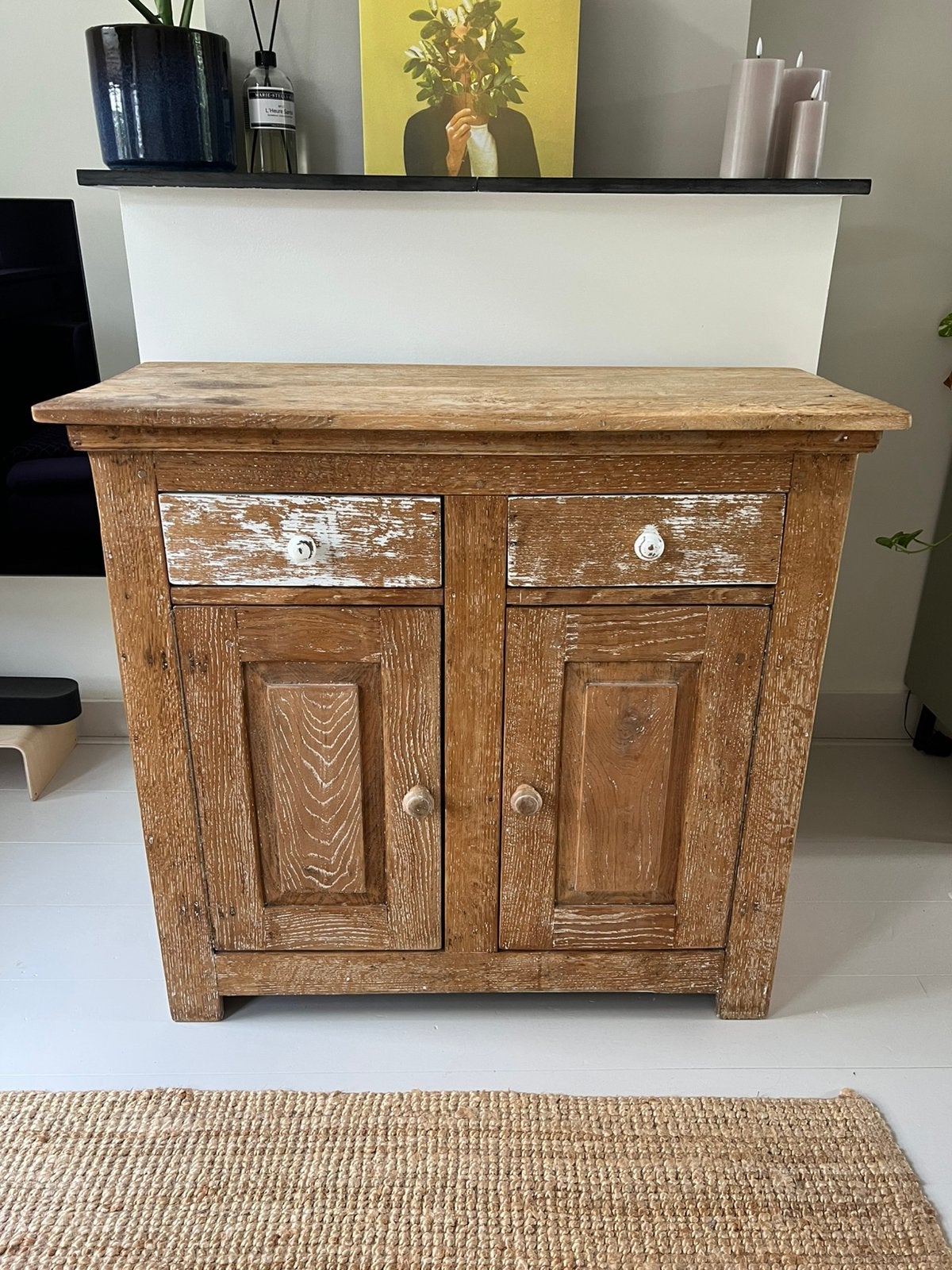 Massief eiken kast / dressoir – landelijk vintage – 100 cm, Ophalen, Gebruikt, Eikenhout, Met lade(s)