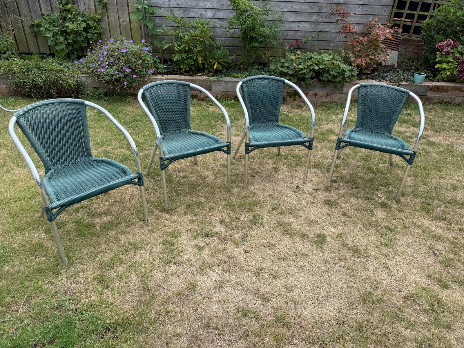 4x Groene tuinstoelen met aluminium frame, Tuin en Terras, Ophalen, Gebruikt, Aluminium