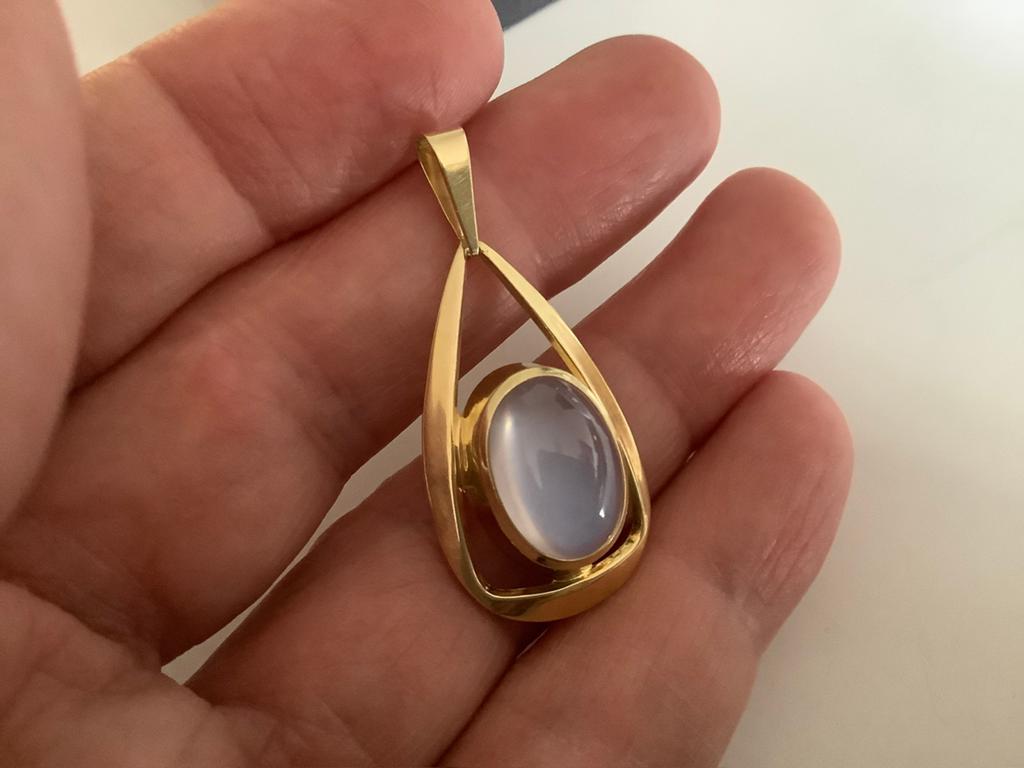 Art Nouveau vintage gouden Kettinghanger Caylon Maansteen 14, Overige voorstellingen, Verzenden, Zo goed als nieuw, Met edelsteen