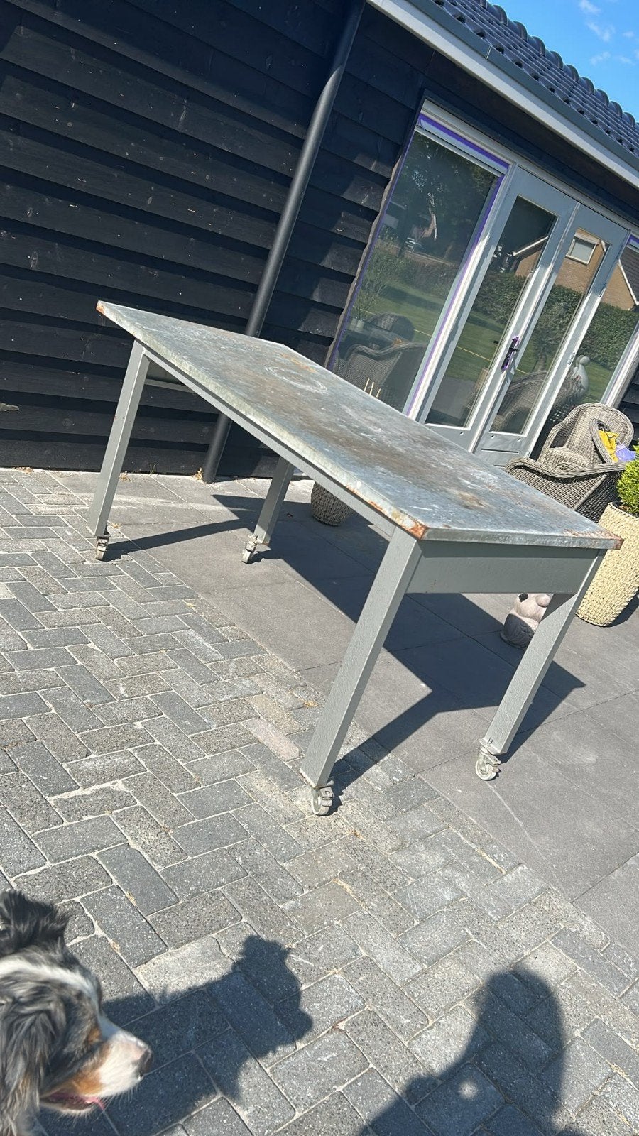 Verrijdbare aluminium tafel - H95xB90xL190 cm, Tuin en Terras, Ophalen of Verzenden, Gebruikt, Rechthoekig, Aluminium