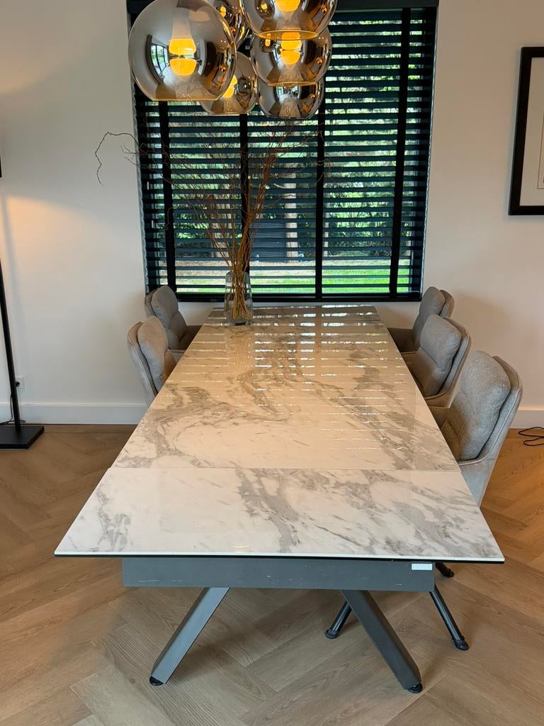 Tafel wit marmer uitklapbaar 260 cm, Huis en Inrichting, Tafels | Eettafels, Ophalen, Zo goed als nieuw, Rechthoekig, 50 tot 100 cm