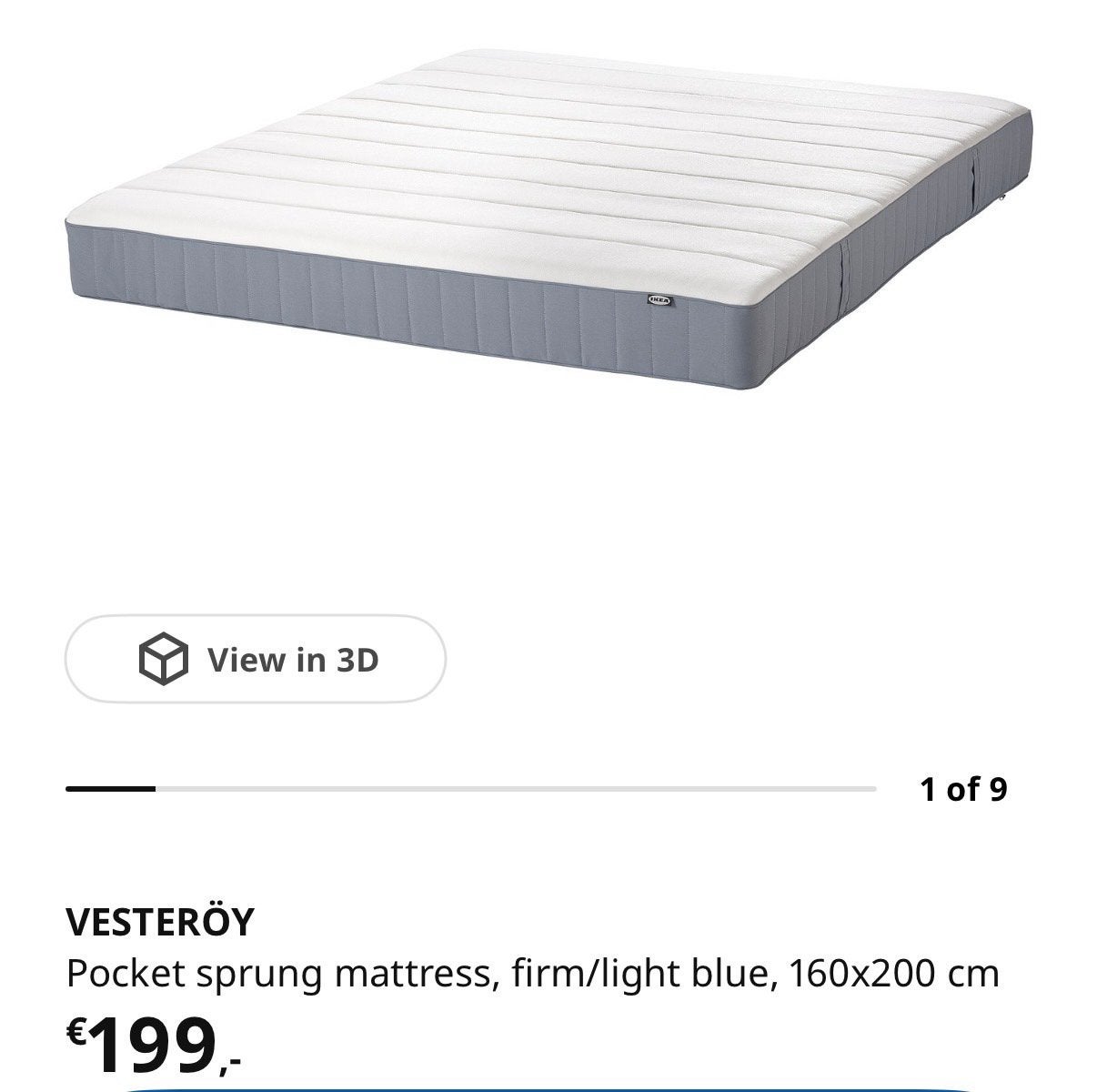 IKEA VESTERÖY mattress, matras, Ophalen, Zo goed als nieuw, Eenpersoons, 160 cm