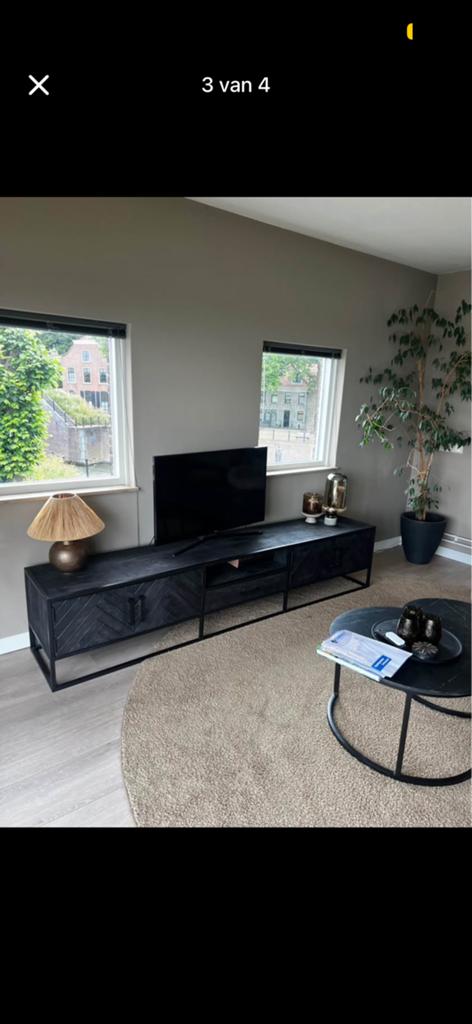 Tv meubel 240 mangohout visgraad, Huis en Inrichting, Kasten | Televisiemeubels, Ophalen, Zo goed als nieuw, 200 cm of meer, Minder dan 100 cm
