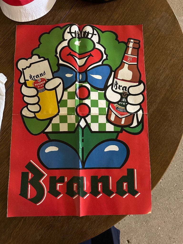 Vintage Brand Bier Clown Reclamebord/Plaat, Verzamelen, Biermerken, Ophalen, Gebruikt, Reclamebord, Plaat of Schild, Brand