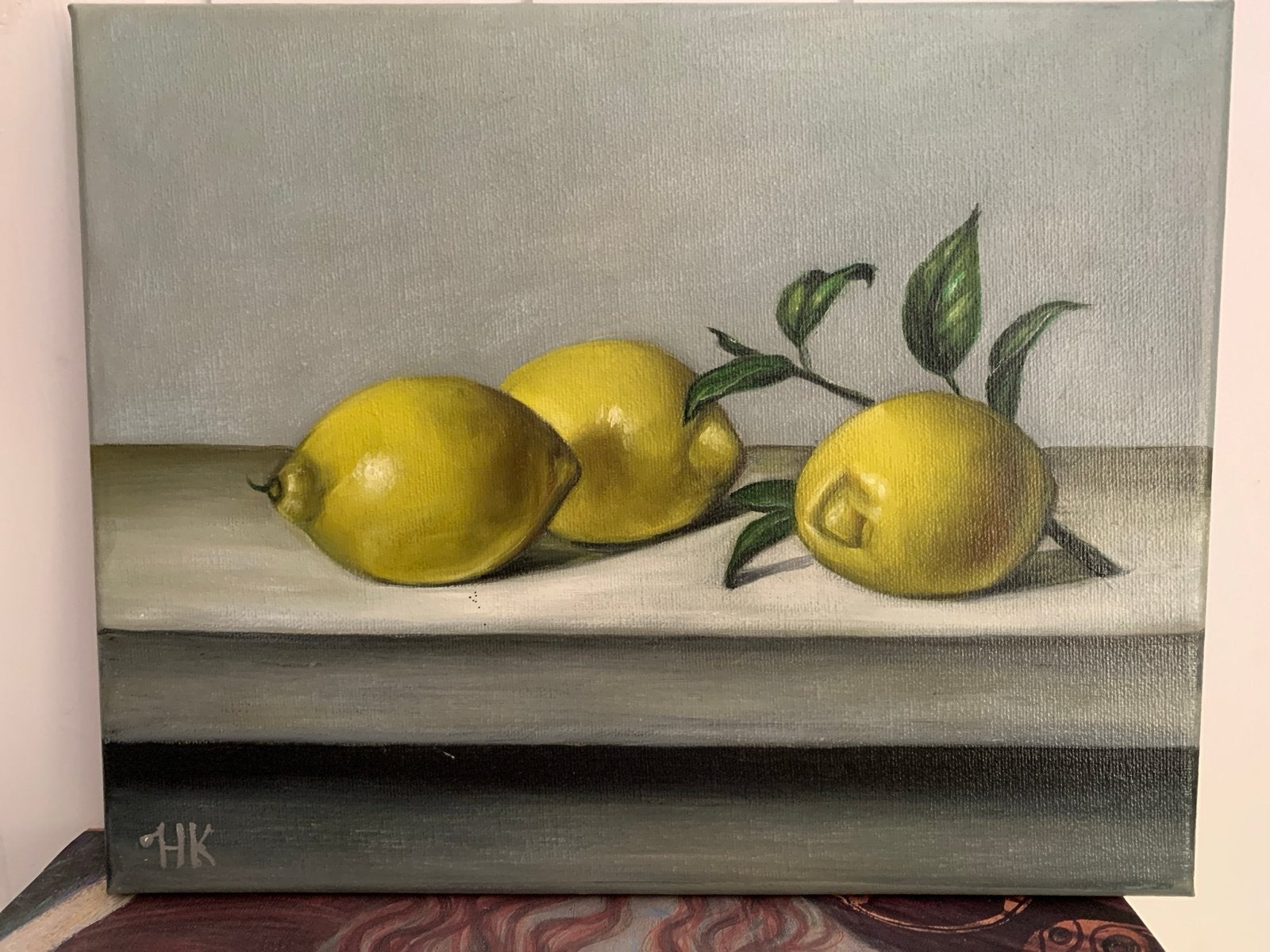 Stilleven met citroenen - Olieverf op doek, Antiek en Kunst, Doek, Realistisch, Stilleven, Ophalen of Verzenden