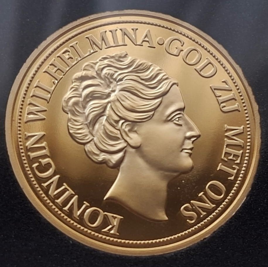 Originele Herslag 10 Gulden 1933 - Wilhelmina, Postzegels en Munten, Penningen en Medailles, Verzenden, Brons, Nederland