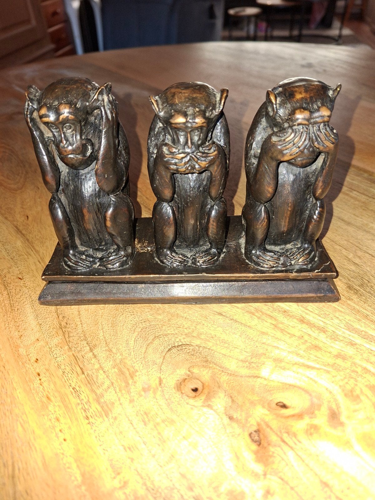 Te koop aangeboden mooi beeld van 3 apen, horen/zwijgen/zien, Antiek en Kunst, Ophalen of Verzenden, Brons