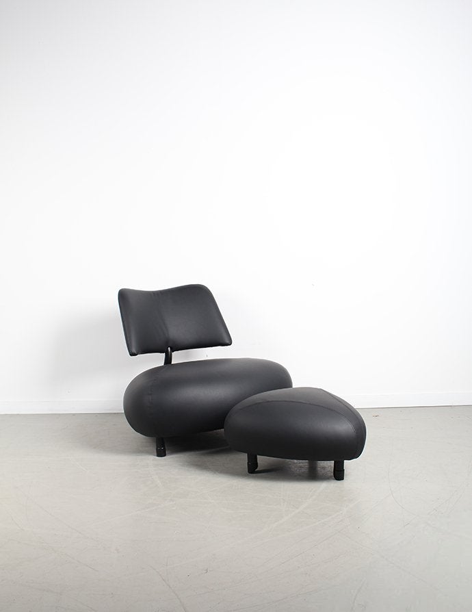 1x Leolux Pallone Fauteuil + Hocker Zwart Leer – Zwart, Niet ingevuld, Niet ingevuld, Ophalen of Verzenden, Zo goed als nieuw
