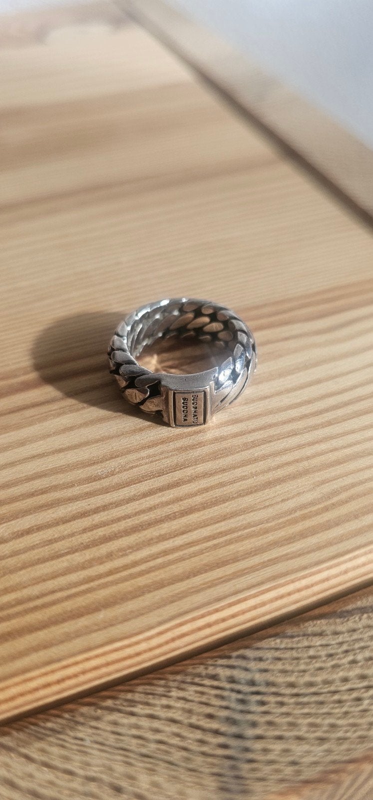 Buddha to Buddha ring zilveren schakelring, Ophalen of Verzenden, Zo goed als nieuw, 17 tot 18, Dame of Heer
