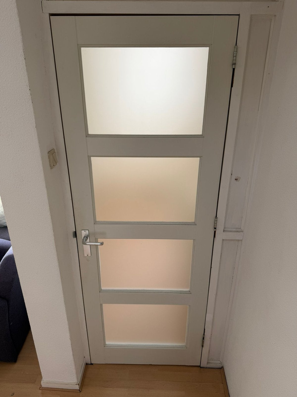 Witte tussendeur met melkglas incl. beslag – 211,5 x 77,5 cm, Ophalen, Zo goed als nieuw, Binnendeur, 200 tot 215 cm