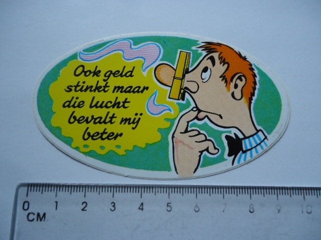 sticker oud Toilet wc strip jaren 70 80 deur retro fun geld, Verzamelen, Verzenden, Zo goed als nieuw, Bedrijf of Vereniging