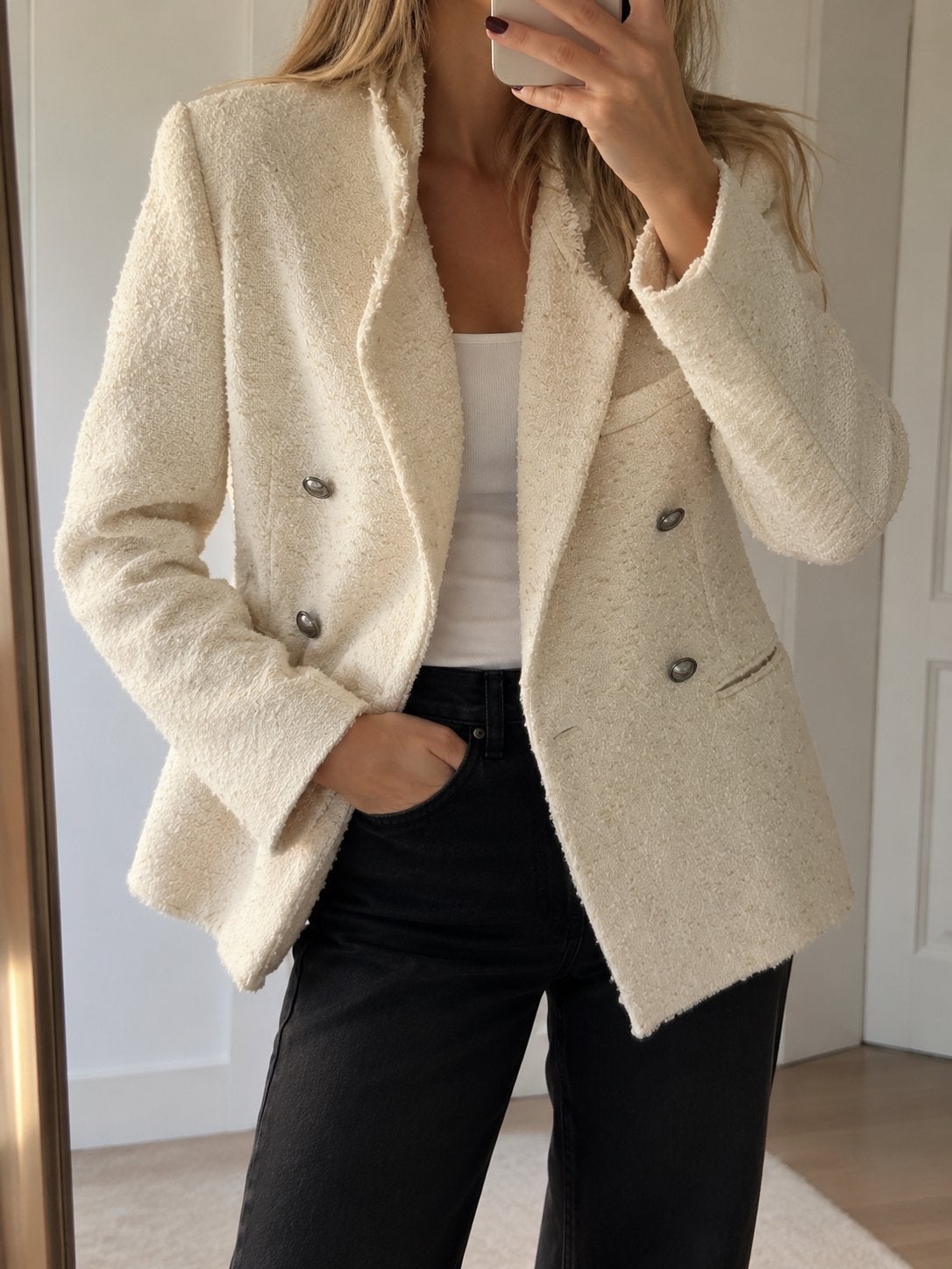 Stijlvol IRO Ikaria Tweed Jasje - Crème, Maat M, Kleding | Dames, Maat 38/40 (M), Beige, Ophalen of Verzenden, Zo goed als nieuw