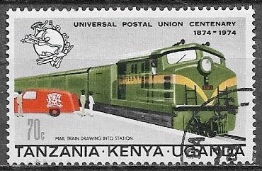 TANZ-KENYA-UGANGA 70c. zegel Posttrein in station 1974, Verzenden, Gestempeld, Treinen