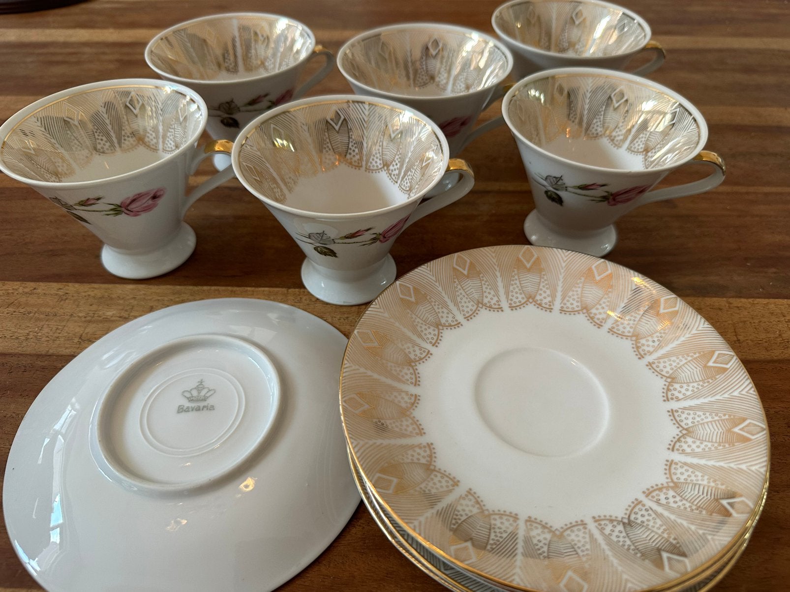 Prachtige set vintage theekopjes Bavaria rozenmotief, Ophalen of Verzenden