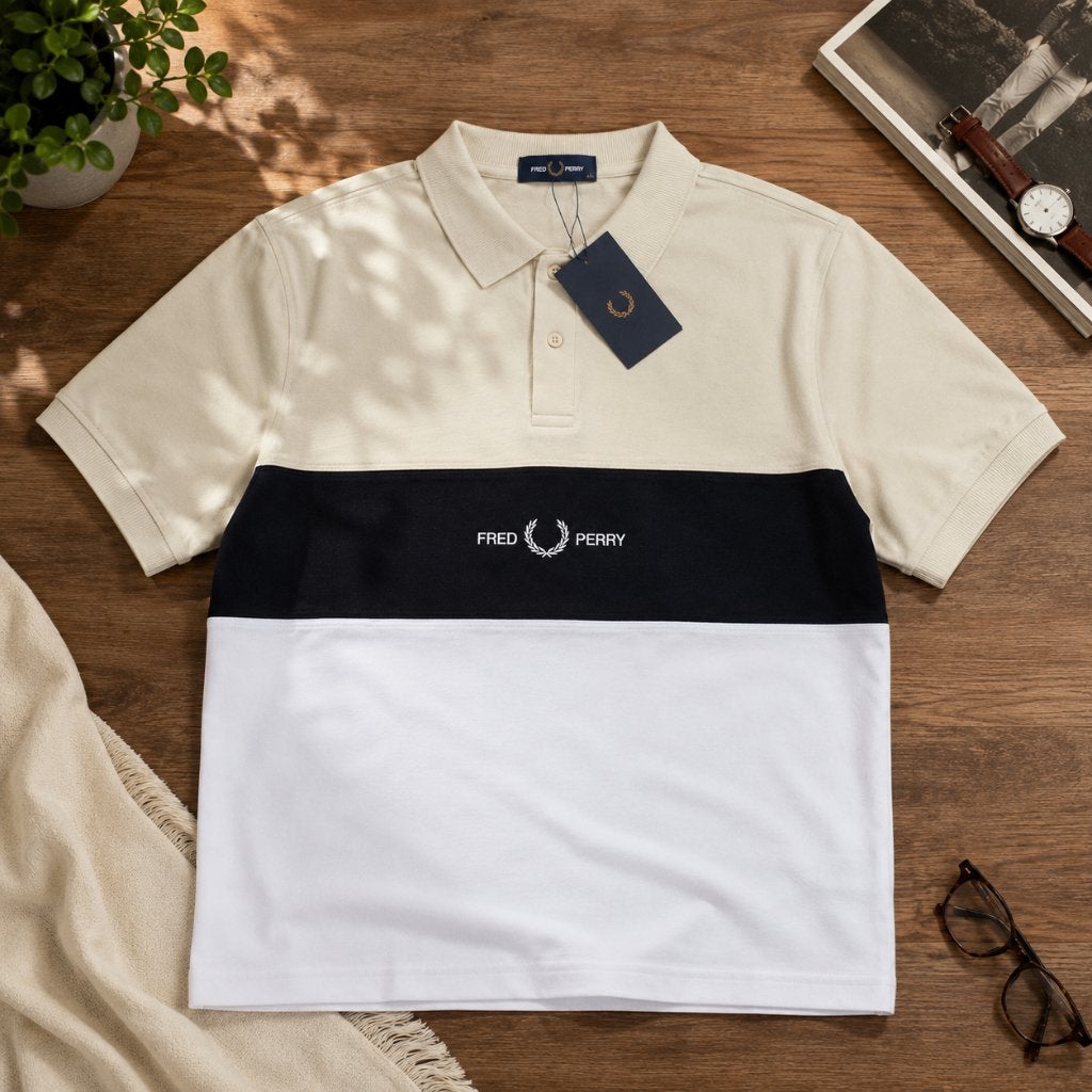 Fred Perry Polo Shirt – Beige/Zwart/Wit – Maat XXL, Kleding | Heren, Polo's, Wit, Nieuw, Overige maten, Ophalen of Verzenden