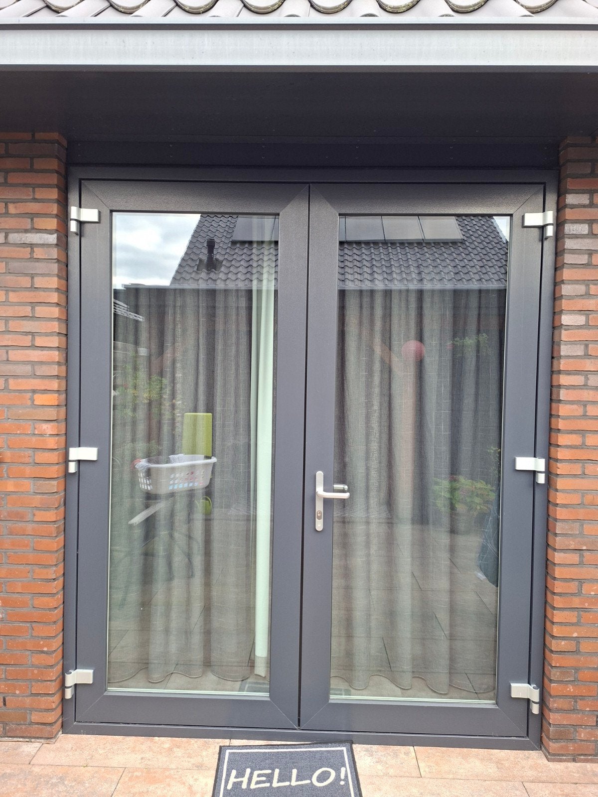 Tuindeuren met dubbel glas en kozijn antraciet. 2090x2490mm, Ophalen, Gebruikt, Buitendeur, Glas