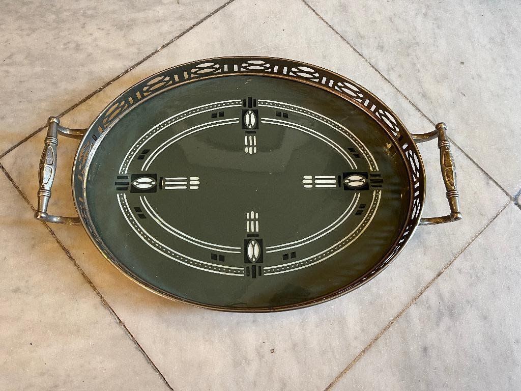 Oud art deco ovaal tegel dienblad, Ophalen of Verzenden