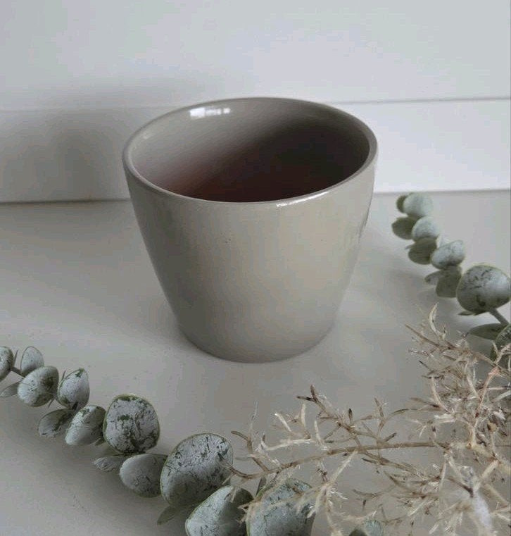 Kleine keramische bloempot taupe H:10cm B:11,5cm, Ophalen, Rond, Aardewerk, Binnen