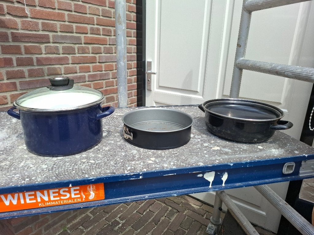 2 Braadpannen in goed staat., Met deksel, Ophalen, Zo goed als nieuw, Braadpan