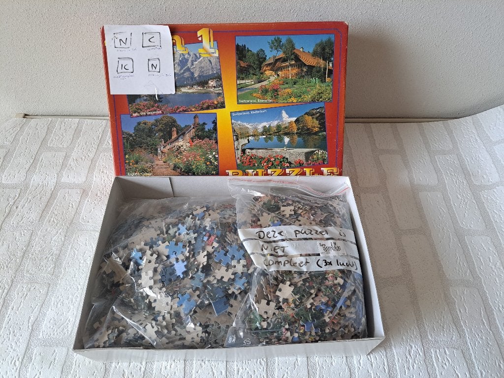 Puzzels Italië Zwitserland 4-in-1 4x1000 Stukjes, Ophalen of Verzenden, 500 t/m 1500 stukjes, Gebruikt