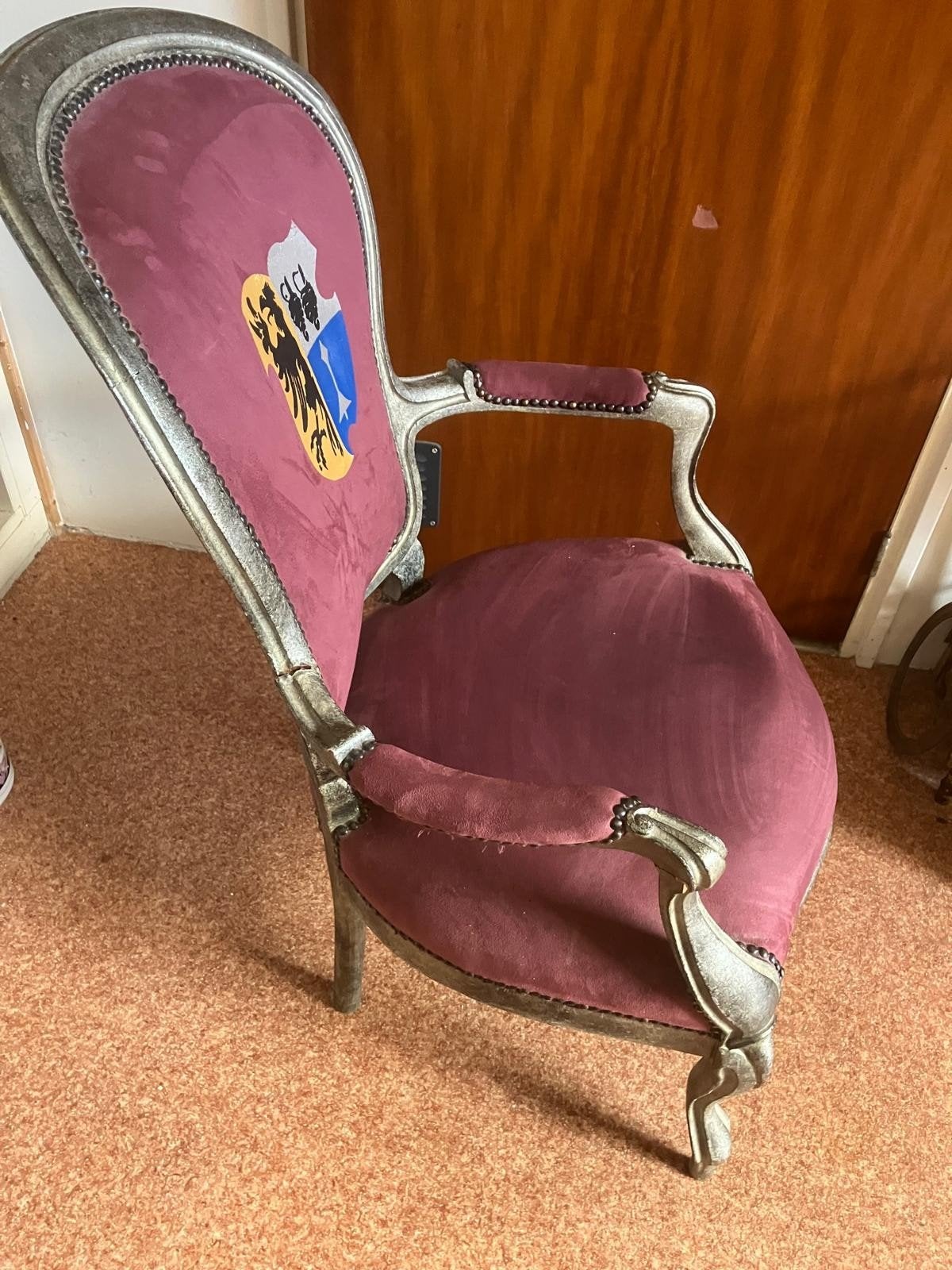 Antieke fauteuil met wapenschild - Biedermeier stijl, Antiek en Kunst, Ophalen