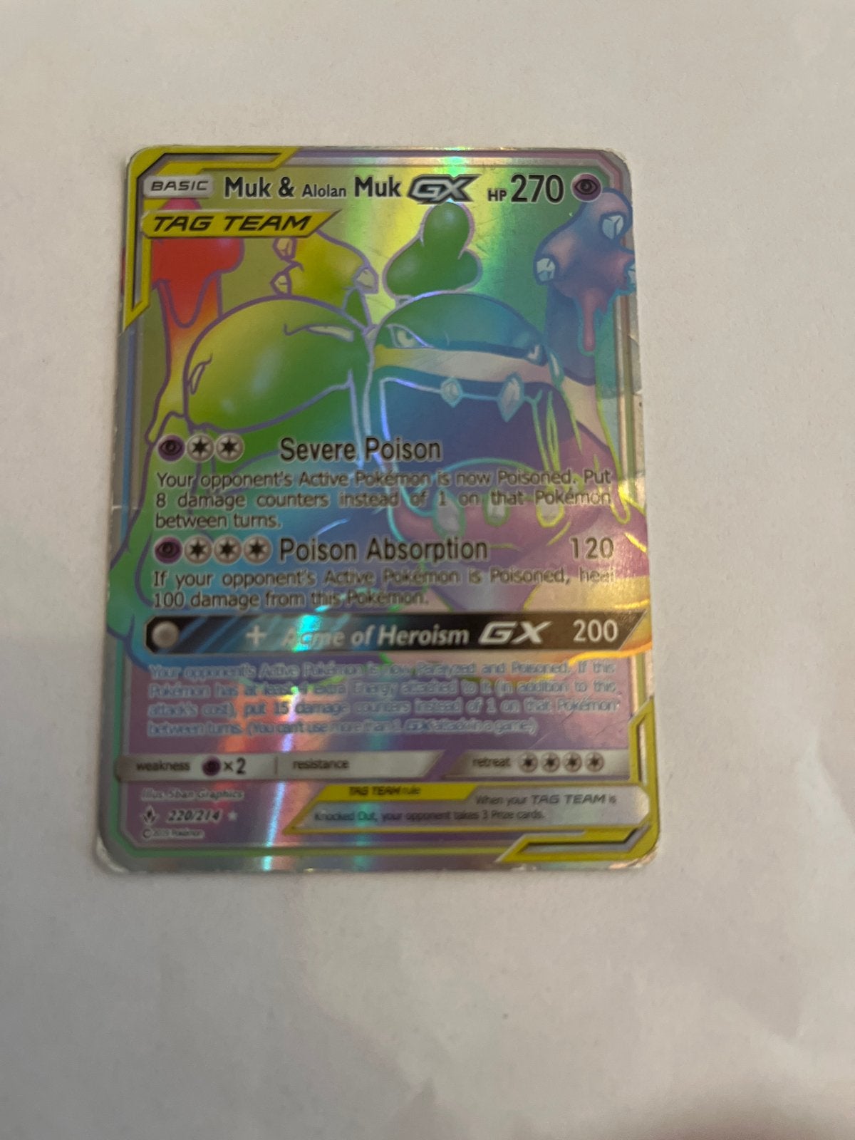 Muk & Alolan Muk GX Full Art Pokémon Kaart, Ophalen of Verzenden, Gebruikt, Losse kaart, Foil