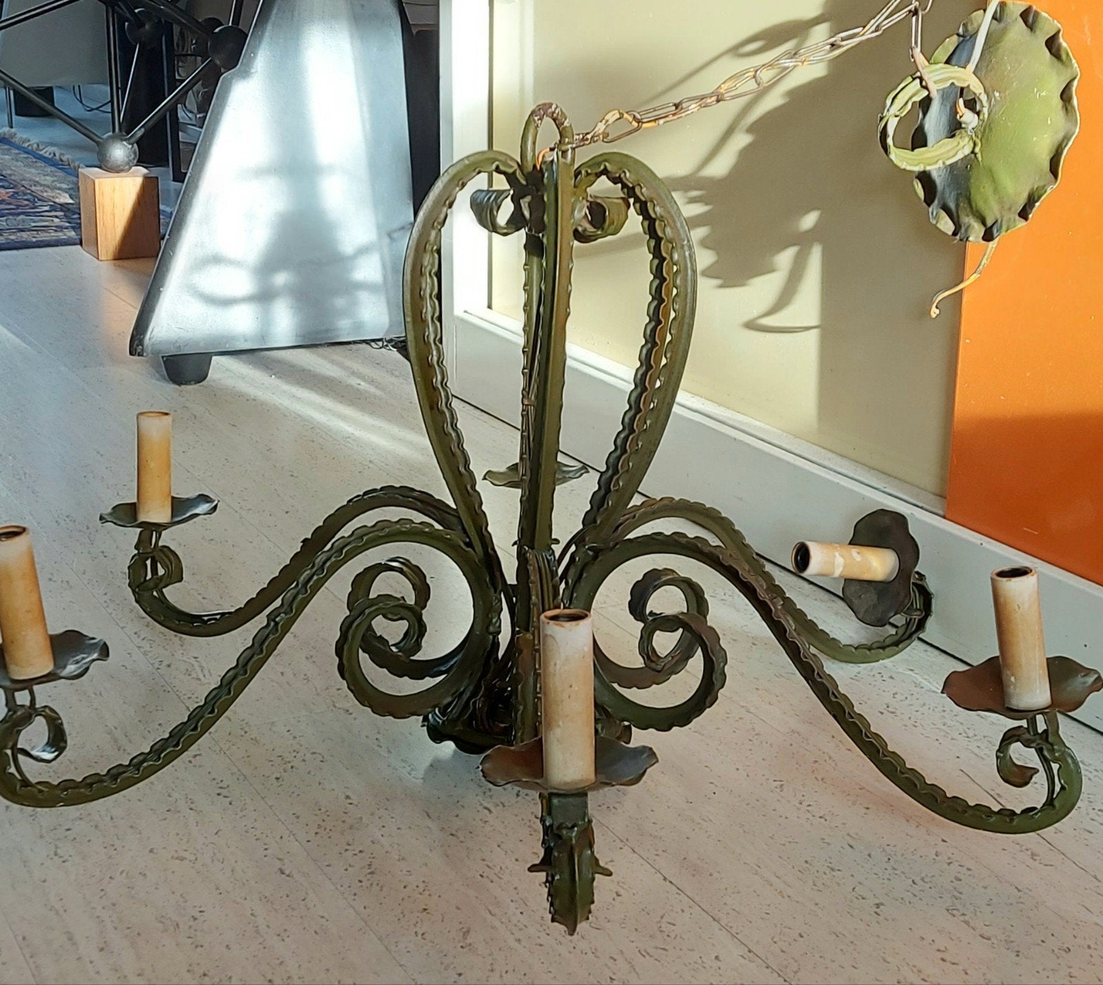 unieke amsterdamse school smeedijzeren octopus chandelier ja, Ophalen of Verzenden