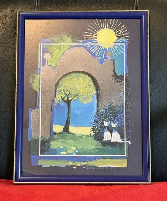 Rosina Wachtmeister schilderij Cats - blauwe/goudkleur rand, Antiek en Kunst, Ophalen, Achter glas, Overig onderwerp
