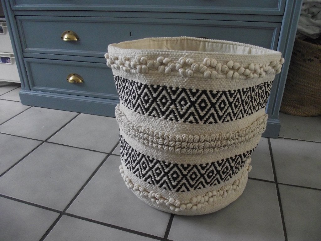 handgeweven katoen mand bohemian design H 40 cm diam. 38 cm, Overige materialen, Handgemaakt, Mand, Rond