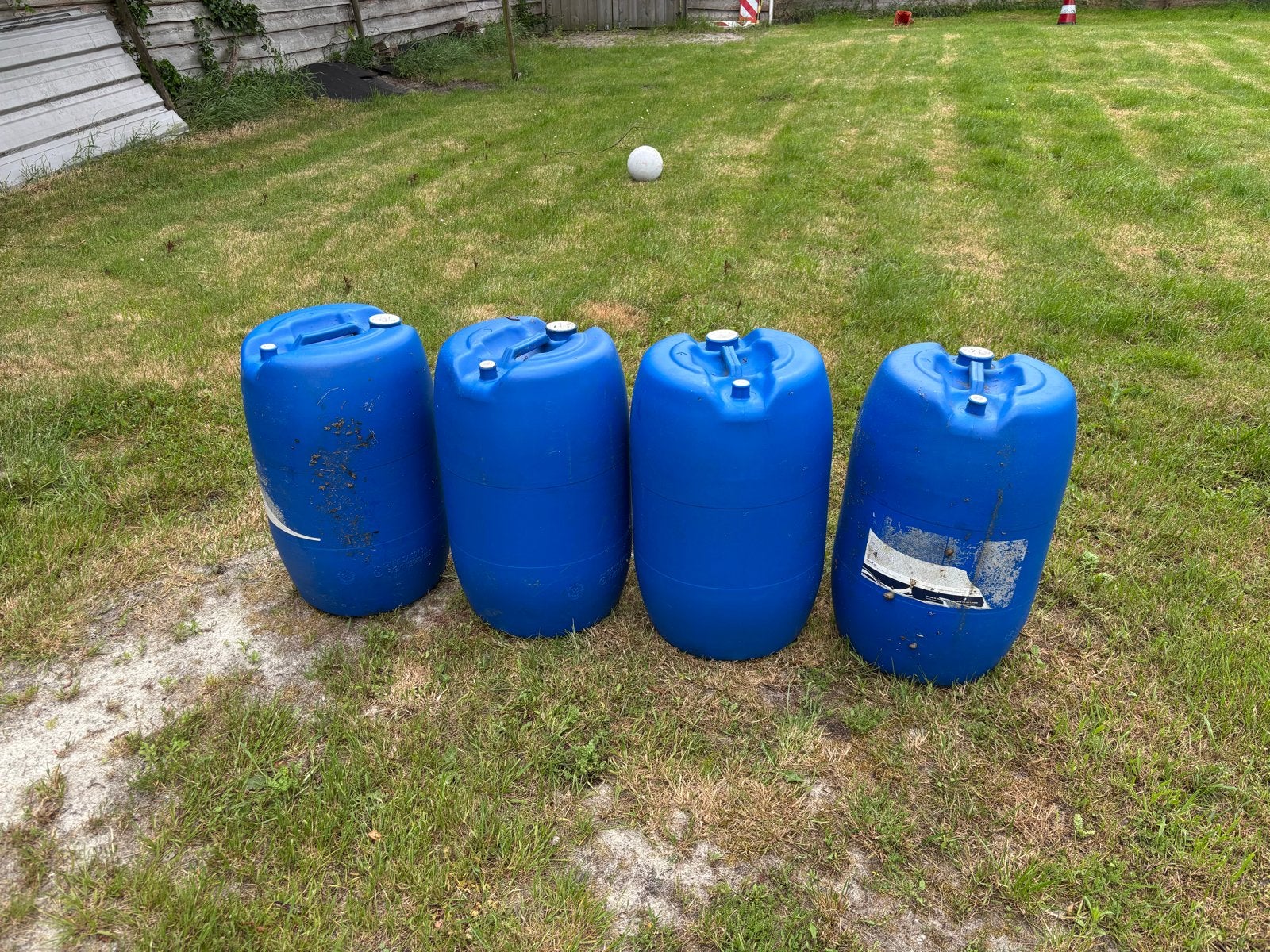 4x Blauwe vaten voor vlotbouw of opslag, Tuin en Terras, Regentonnen, Ophalen, Gebruikt
