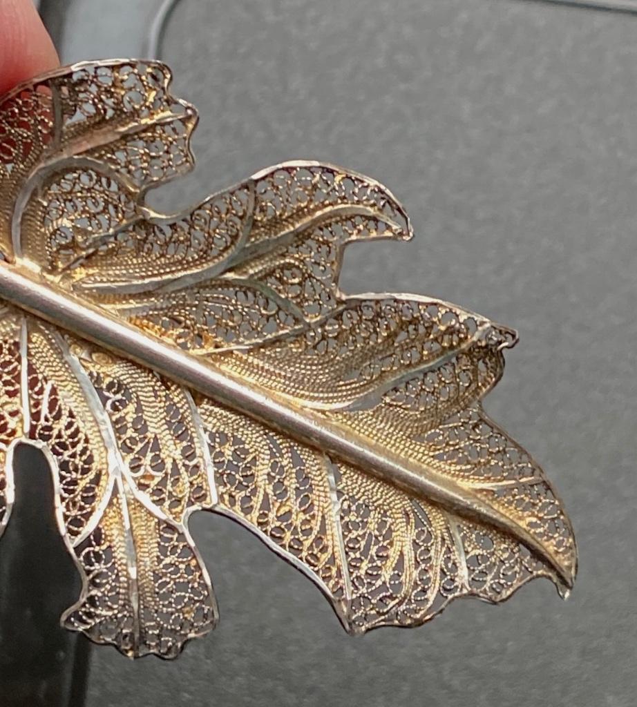 Filigrain zilver “Leaf” broche, Antiek en Kunst, Ophalen, Zilver