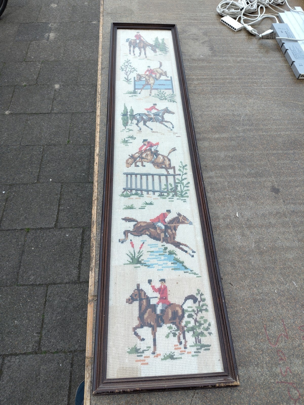 Gestikt ruiters schilderij ding, Ophalen of Verzenden, Schilderij, Minder dan 50 cm