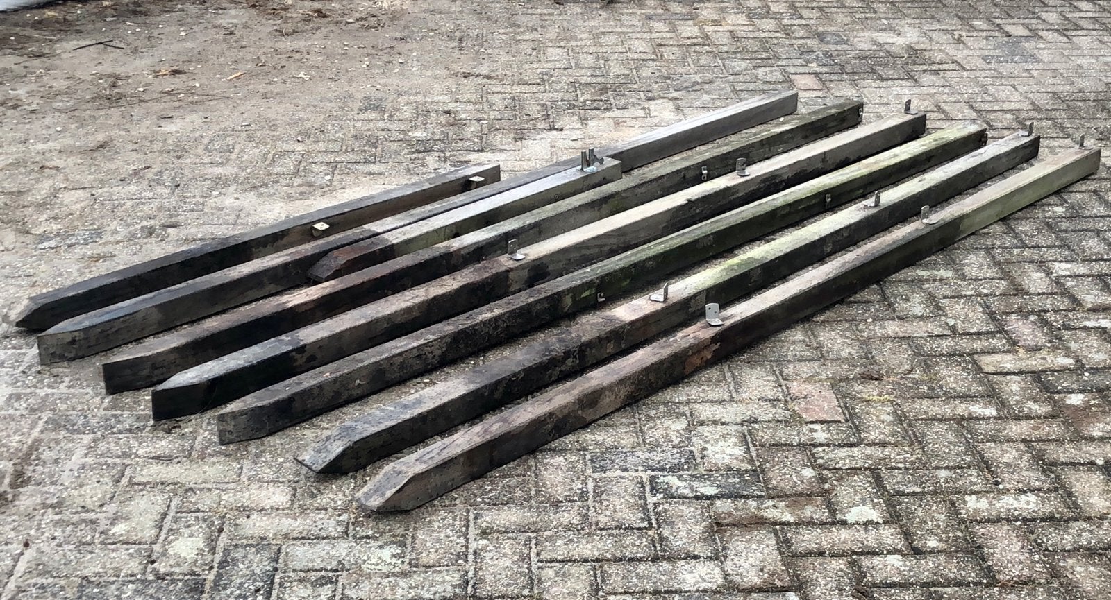 6x Hardhouten azobe schuttingpalen 6x6x275 cm, Ophalen, Gebruikt, Palen, Hardhout