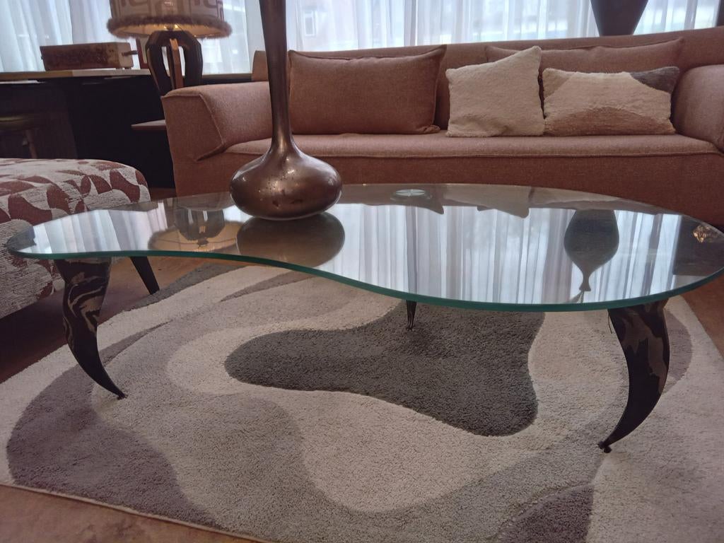 Jaren 70 niervormige glazen salontafel, Ophalen of Verzenden