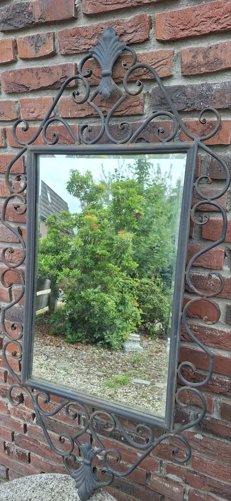 Decoratieve brocante spiegel met metalen sierlijst, Ophalen, Rechthoekig, Minder dan 50 cm, Minder dan 100 cm