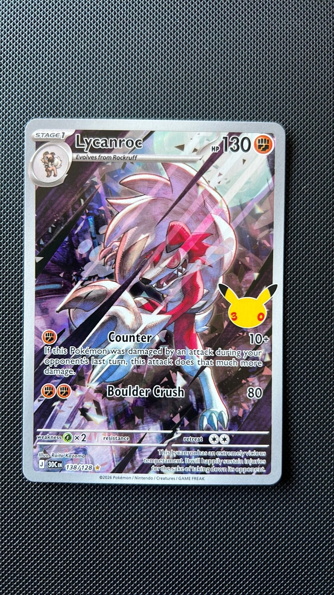 Pokemon kaart Lycanroc #138, Ophalen of Verzenden, Zo goed als nieuw, Losse kaart