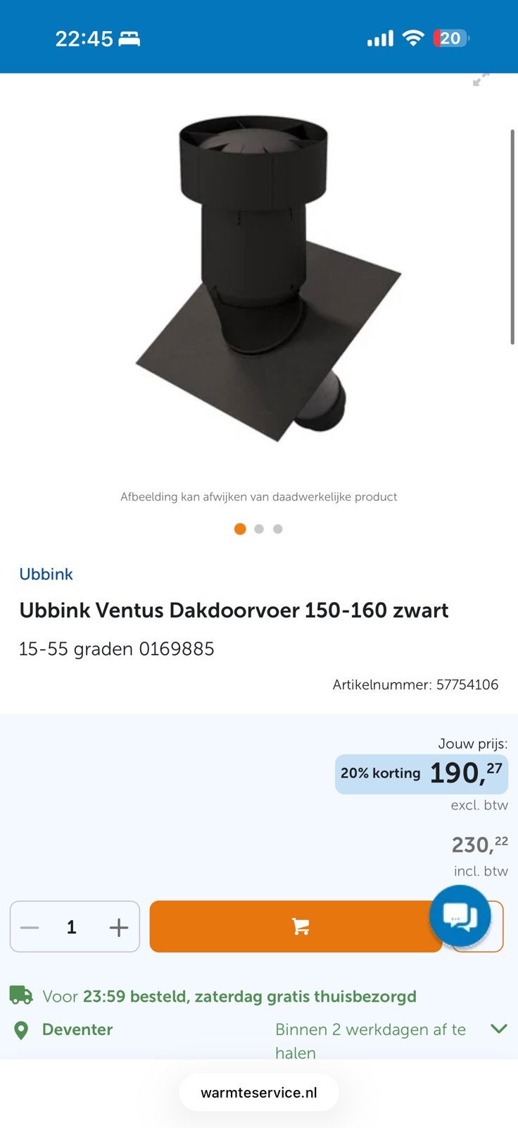 Ubbink Ventus Dakdoorvoer 150-160 zwart, Kunststof, Zwart, Overige typen, Nieuw