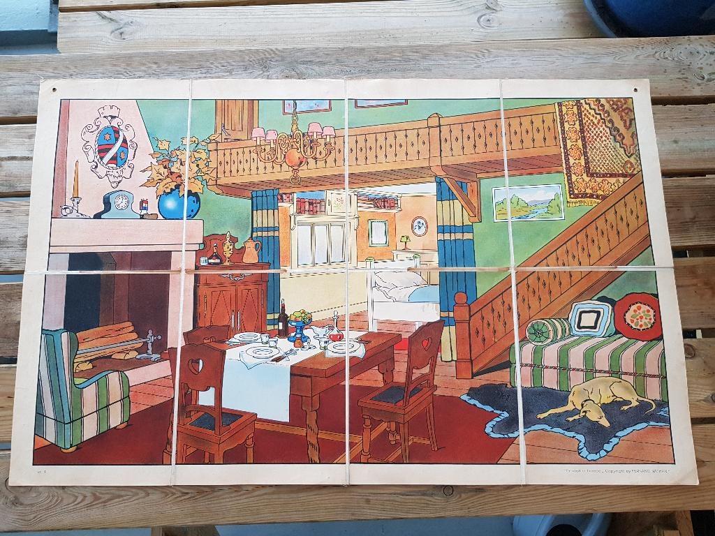In het huis oude schoolplaat uit Frankrijk litho op canvas., Ophalen of Verzenden