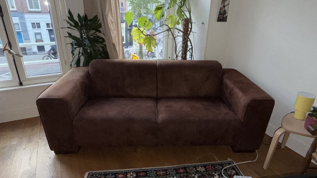 Suède-look driezits bankstel, Ophalen, Gebruikt, 150 tot 200 cm, Driepersoons