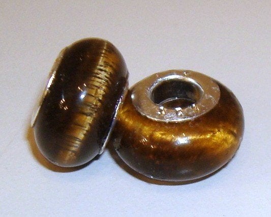 Groot gat bedel met tijgeroog, Want 18 Hoogvliet, Adorabeads, Nieuw, 4 bedels of meer