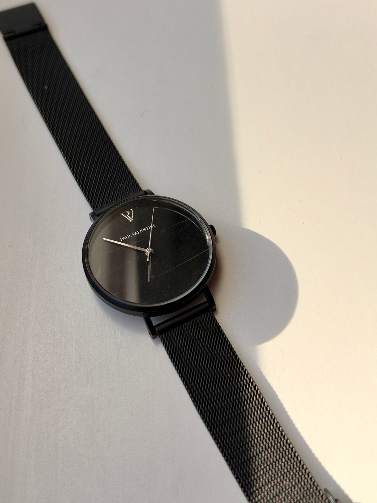 Paul Valentine marmer horloge - Zwart, Overige merken, Gebruikt, Staal, Polshorloge