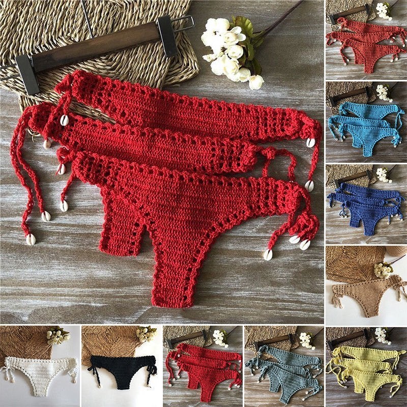 Gebreide bikini broek broekje string blauwe rode, Kleding | Dames, Badmode en Zwemkleding, Verzenden, Nieuw, Overige kleuren, Bikini