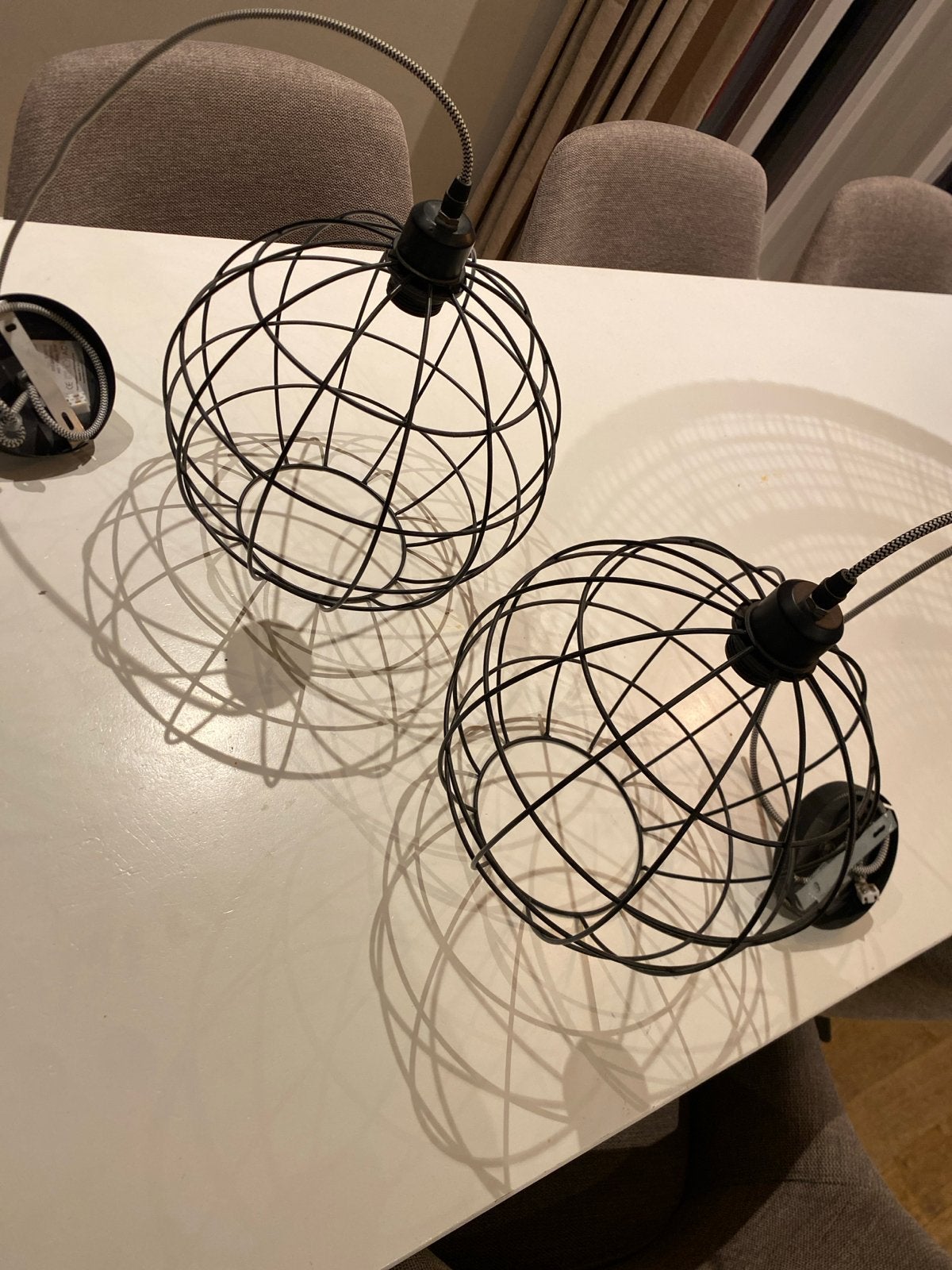 Set van 2 industriële draadlampen - Zwart metaal, Ophalen, Gebruikt, Metaal, E27 (groot)