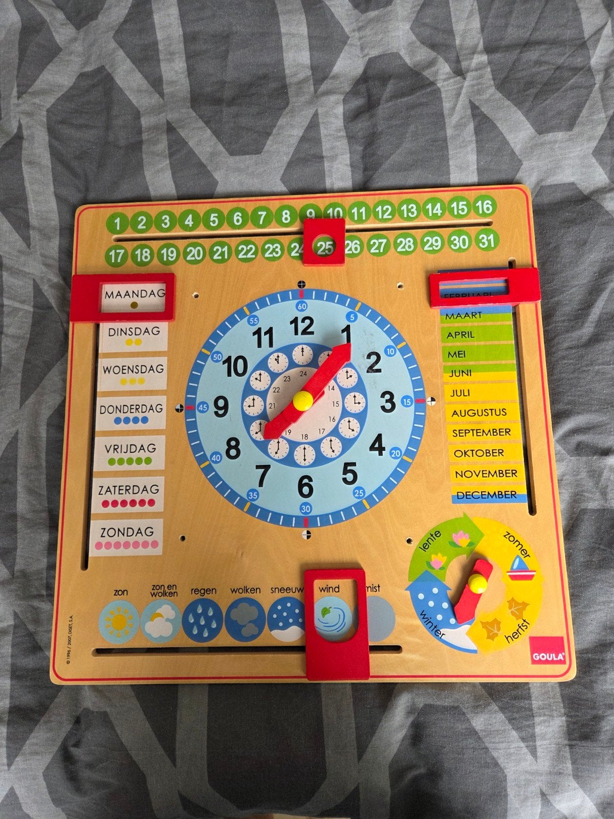 Goula Houten Kalender en Klok Educatief Speelgoed, Kinderen en Baby's, Speelgoed | Educatief en Creatief, Ophalen, Gebruikt, Rekenen