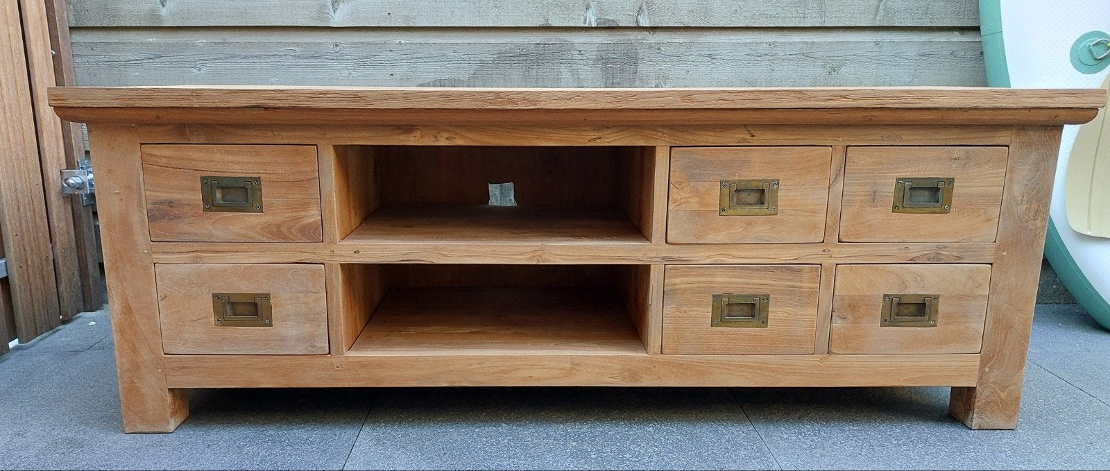 Prachtig massief teakhouten tv meubel, Ophalen, Teakhout, Zo goed als nieuw, Minder dan 100 cm