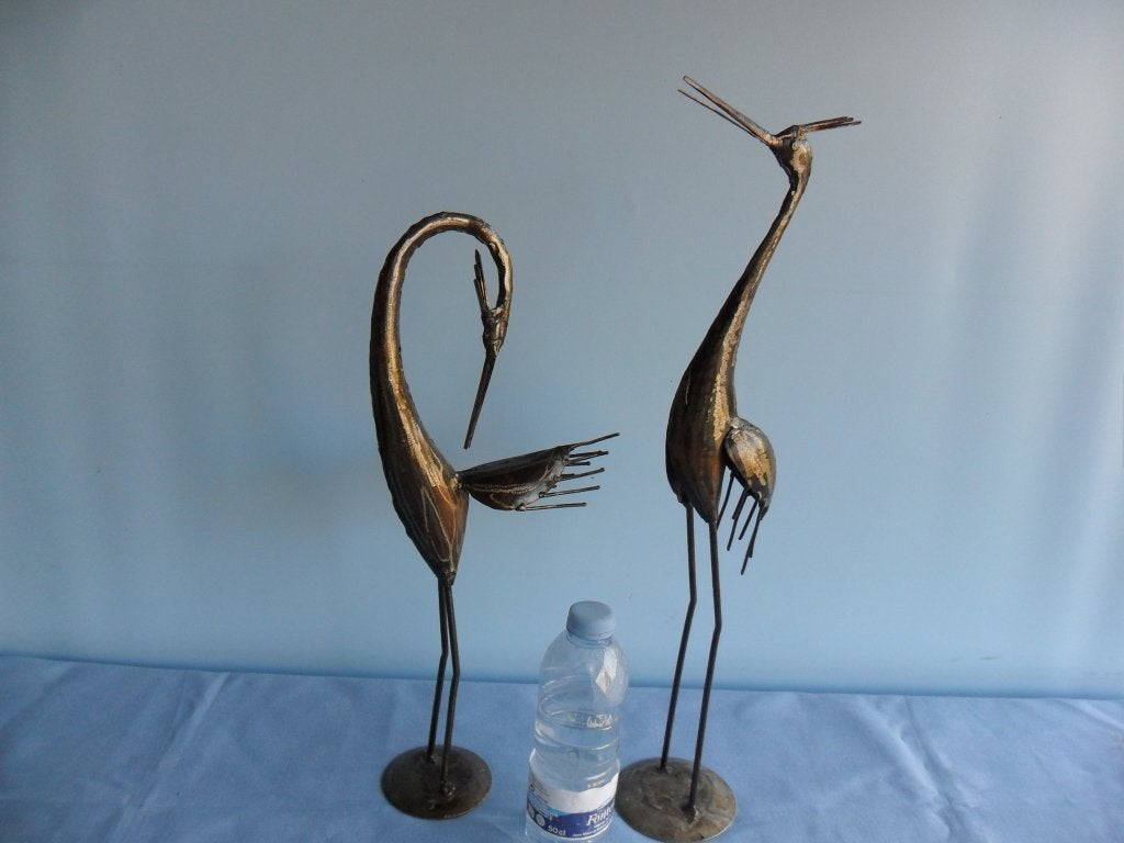 Handgemaakte metalen reigers - set van 2, Metaal, 55 cm, 20 cm, Decoratieobject