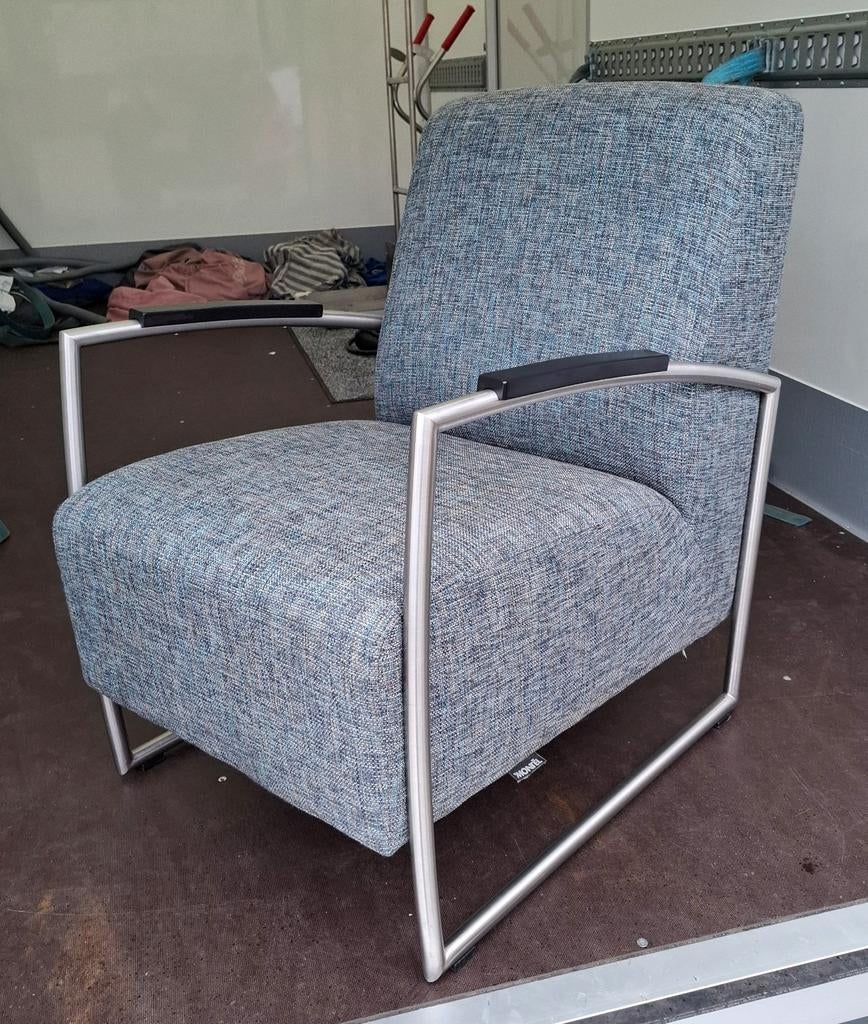 Fauteuil Montel Sue, grijs / blauw gemêleerde stof, Ophalen, Gebruikt, 75 tot 100 cm, Stof