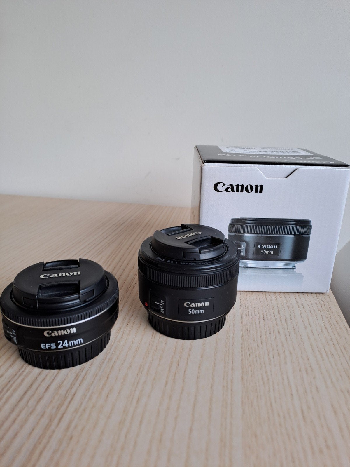 Canon EF 50mm f/1.8 STM en Canon EF-S 24mm f/2.8 STM, Ophalen, Autofocus, Gebruikt, Canon