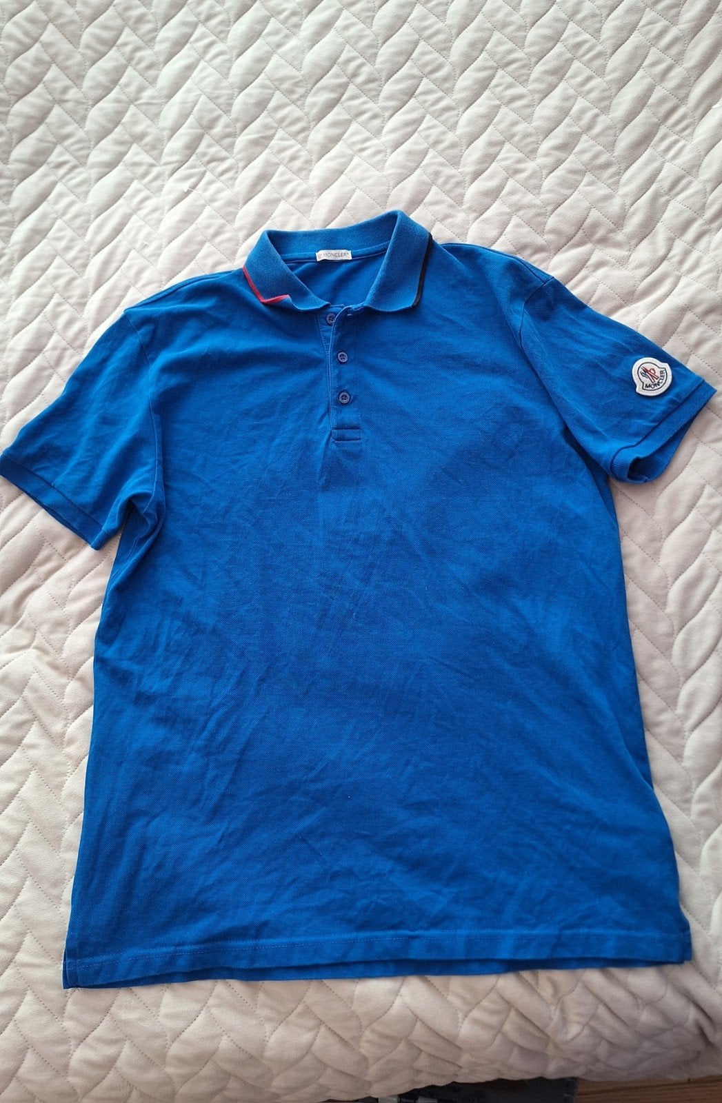 Moncler Polo Shirt Blauw - Maat L, Maat 52/54 (L), Moncler, Blauw, Ophalen of Verzenden